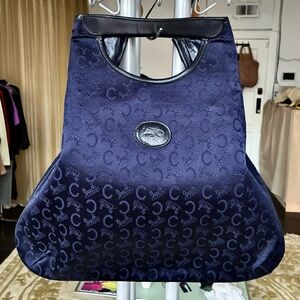 CELINE Authentic Vintage 1990’s Macadam Leather Trim Canvas Handbag